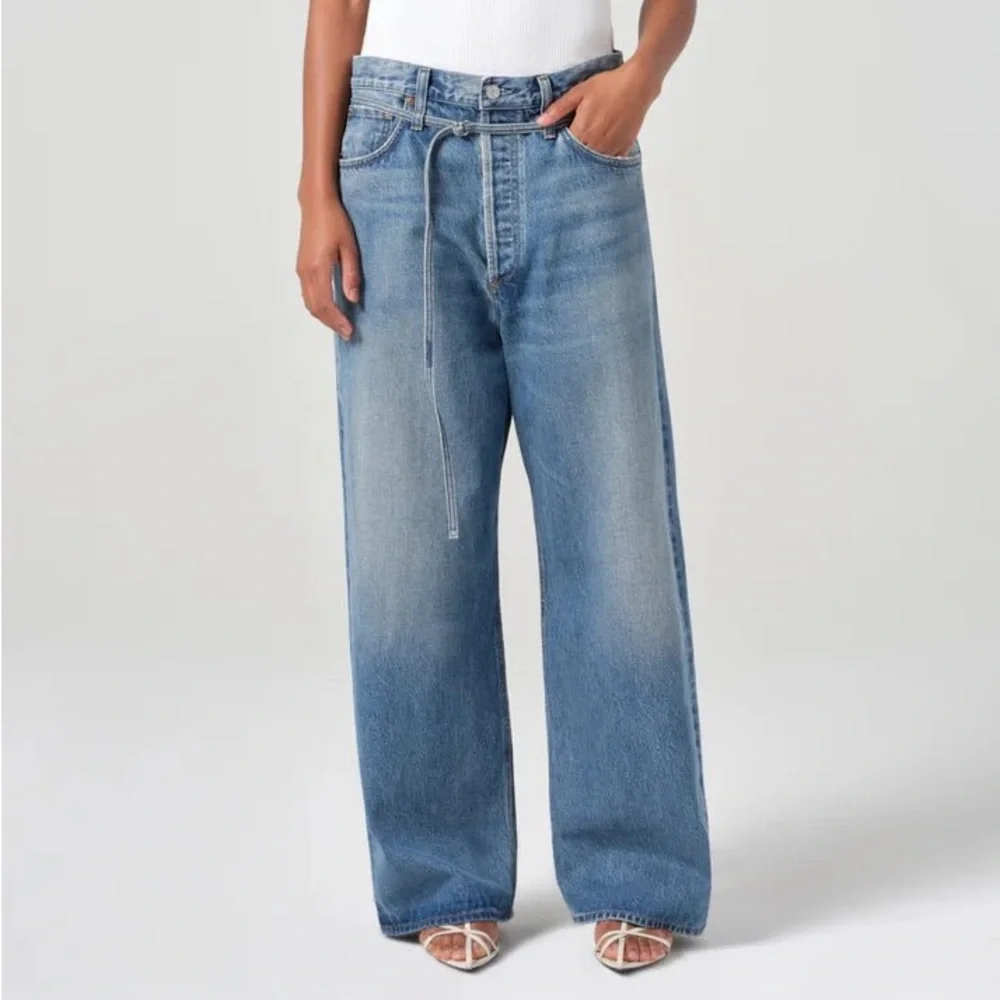 NEW $258 Agolde Emmi Jeans in Intuition Wide Leg Ribbon Denim Belt - Picture 2 of 5